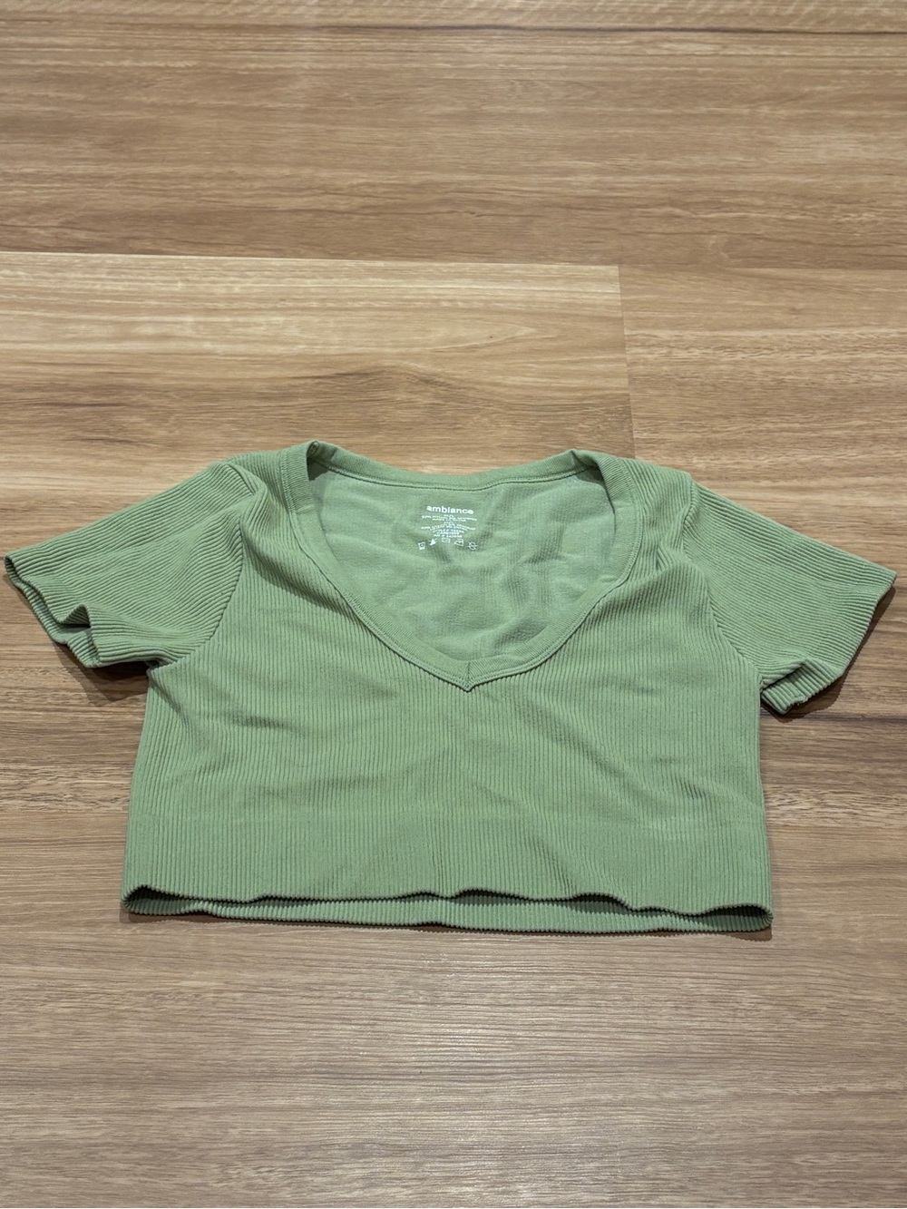 Ambiance Green Ribbed V-Neck Cropped Tee